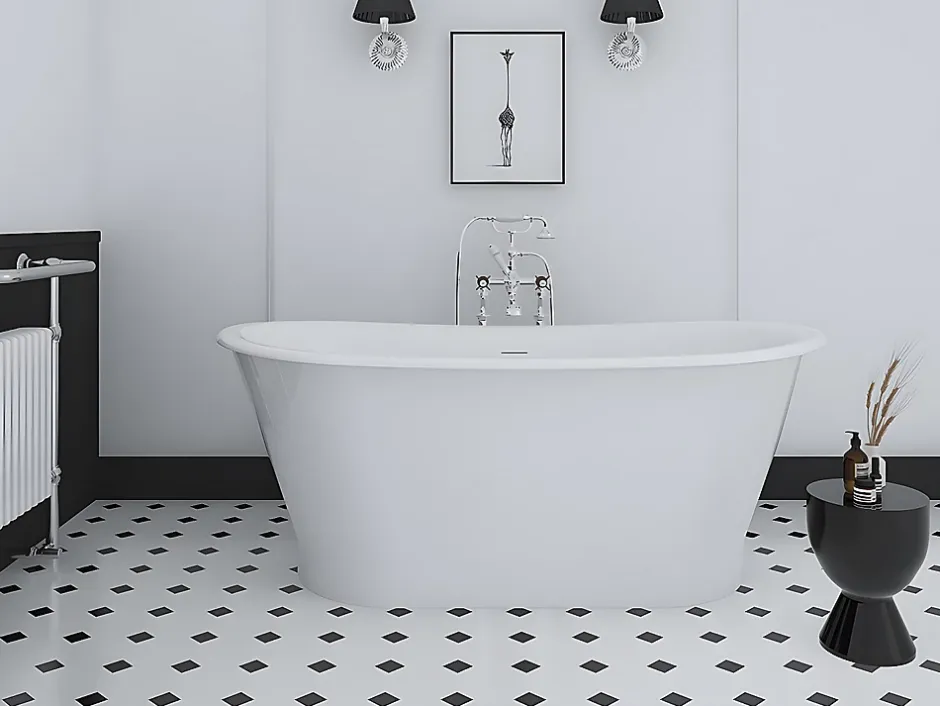Vente-unique Baignoire îlot ovale - style retro - 180 L - 150 x 74 x 63 cm - Blanche - Acrylique - PELMATO