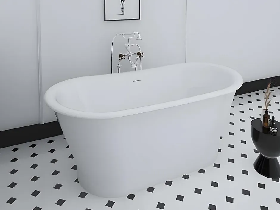 Vente-unique Baignoire îlot ovale - style retro - 180 L - 150 x 74 x 63 cm - Blanche - Acrylique - PELMATO