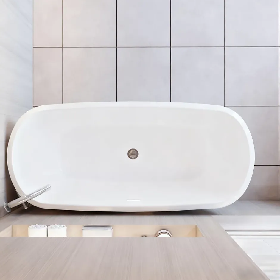 AICA Sanitaire Baignoire îlot ovale bicolore - 260L - 160x73x60 cm - intérieur blanc - extérieur noir mat - Design moderne en acrylique