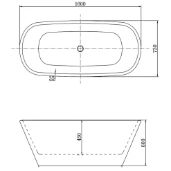 AICA Sanitaire Baignoire îlot ovale bicolore - 260L - 160x73x60 cm - intérieur blanc - extérieur noir mat - Design moderne en acrylique