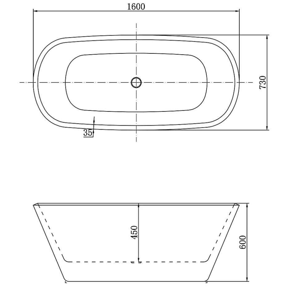 AICA Sanitaire Baignoire îlot ovale bicolore - 260L - 160x73x60 cm - intérieur blanc - extérieur noir mat - Design moderne en acrylique