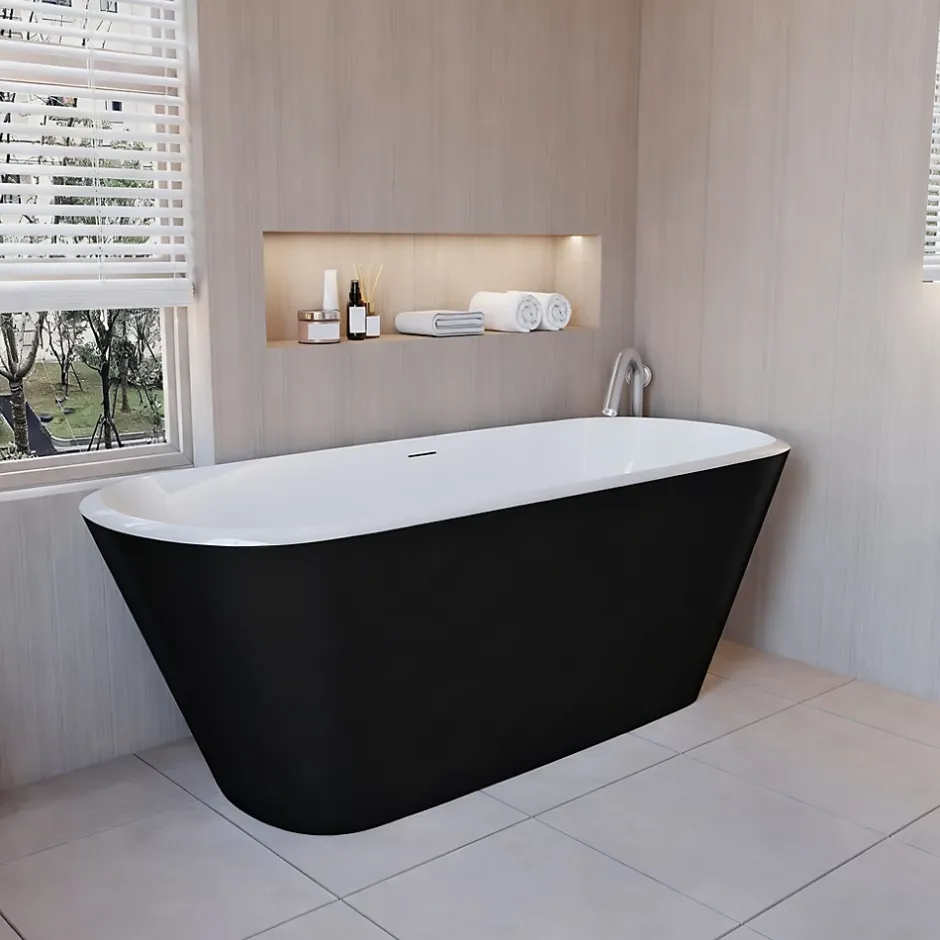 AICA Sanitaire Baignoire îlot ovale bicolore - 280L - 170x78x60 cm - intérieur blanc + extérieur noir mat - Design moderne en acrylique* Baignoire Îlot