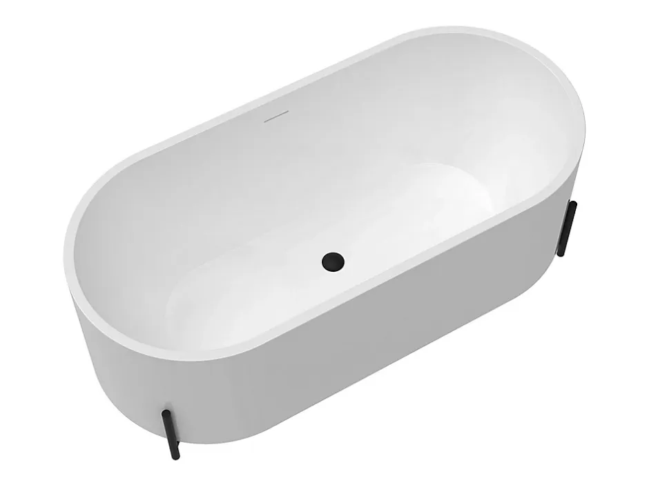 Vente-unique Baignoire îlot ovale blanche avec pieds noirs - 160 x 73,5 x 59 cm - ALONSA
