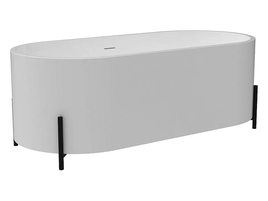 Vente-unique Baignoire îlot ovale blanche avec pieds noirs - 160 x 73,5 x 59 cm - ALONSA