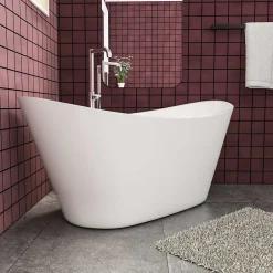 AICA Sanitaire Baignoire îlot ovale blanc en Acrylique - 206L - L.150 x l.72 x H.65cm - Préassemblée, facile à installer ,by AICA