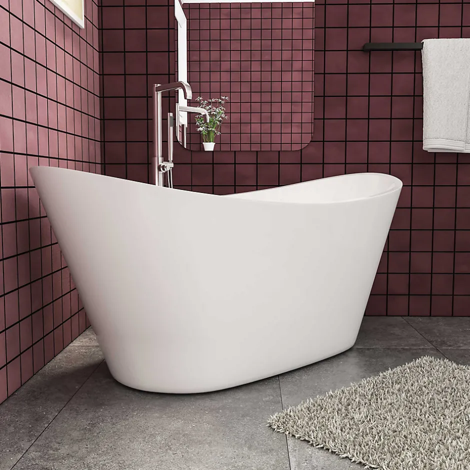 AICA Sanitaire Baignoire îlot ovale blanc en Acrylique - 206L - L.150 x l.72 x H.65cm - Préassemblée, facile à installer ,by AICA