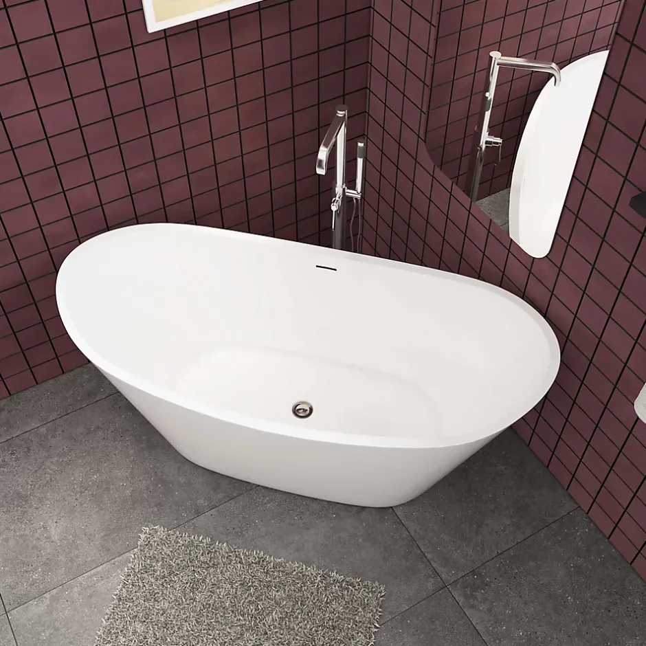 AICA Sanitaire Baignoire îlot ovale blanc en Acrylique - 206L - L.150 x l.72 x H.65cm - Préassemblée, facile à installer ,by AICA
