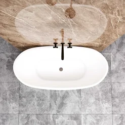 AICA Sanitaire Baignoire îlot ovale L.150 x l.72 x H.65cm blanc en Acrylique - avec Bonde et trop plein , by AICA