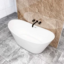 AICA Sanitaire Baignoire îlot ovale L.150 x l.72 x H.65cm blanc en Acrylique - avec Bonde et trop plein , by AICA