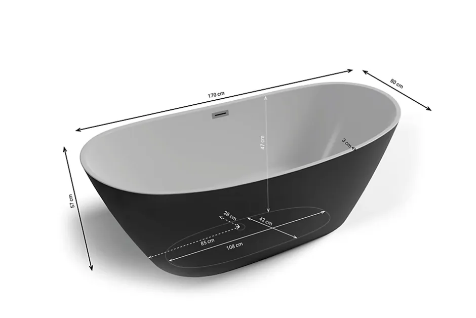 Spalina Baignoire îlot ovale Venecia, noir mat, 170x80 cm, by