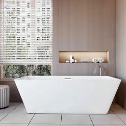 AICA Sanitaire Baignoire îlot rectangulaire L170x80xH58cm blanc en Acrylique avec Bonde et trop plein - Installation facile, effet garanti* Baignoire Îlot