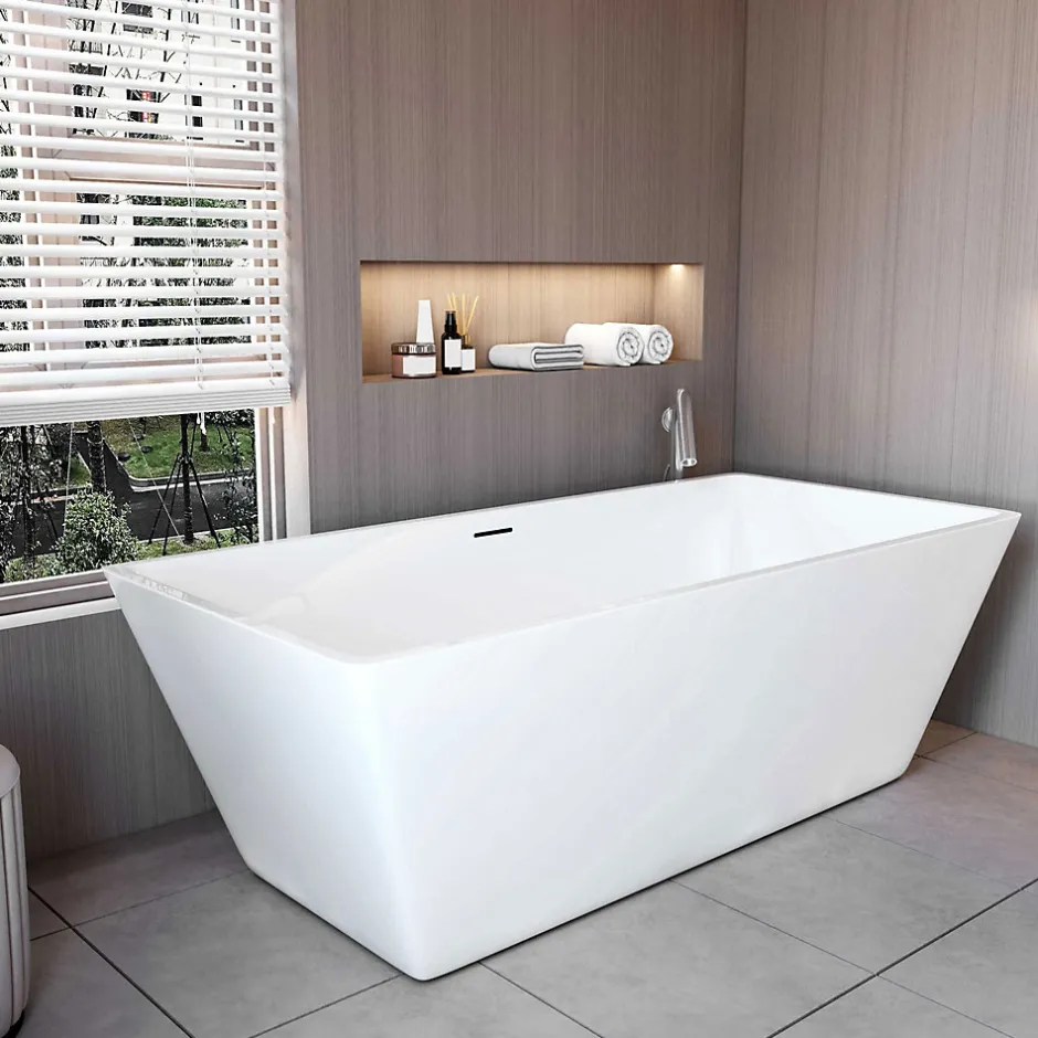 AICA Sanitaire Baignoire îlot rectangulaire L170x80xH58cm blanc en Acrylique avec Bonde et trop plein - Installation facile, effet garanti* Baignoire Îlot