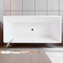 AICA Sanitaire Baignoire îlot rectangulaire L170x80xH58cm blanc en Acrylique avec Bonde et trop plein - Installation facile, effet garanti* Baignoire Îlot