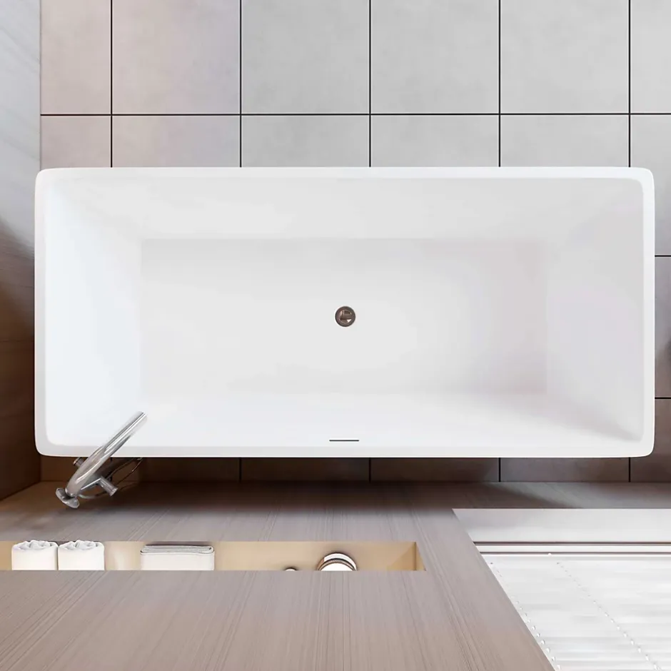AICA Sanitaire Baignoire îlot rectangulaire L170x80xH58cm blanc en Acrylique avec Bonde et trop plein - Installation facile, effet garanti* Baignoire Îlot