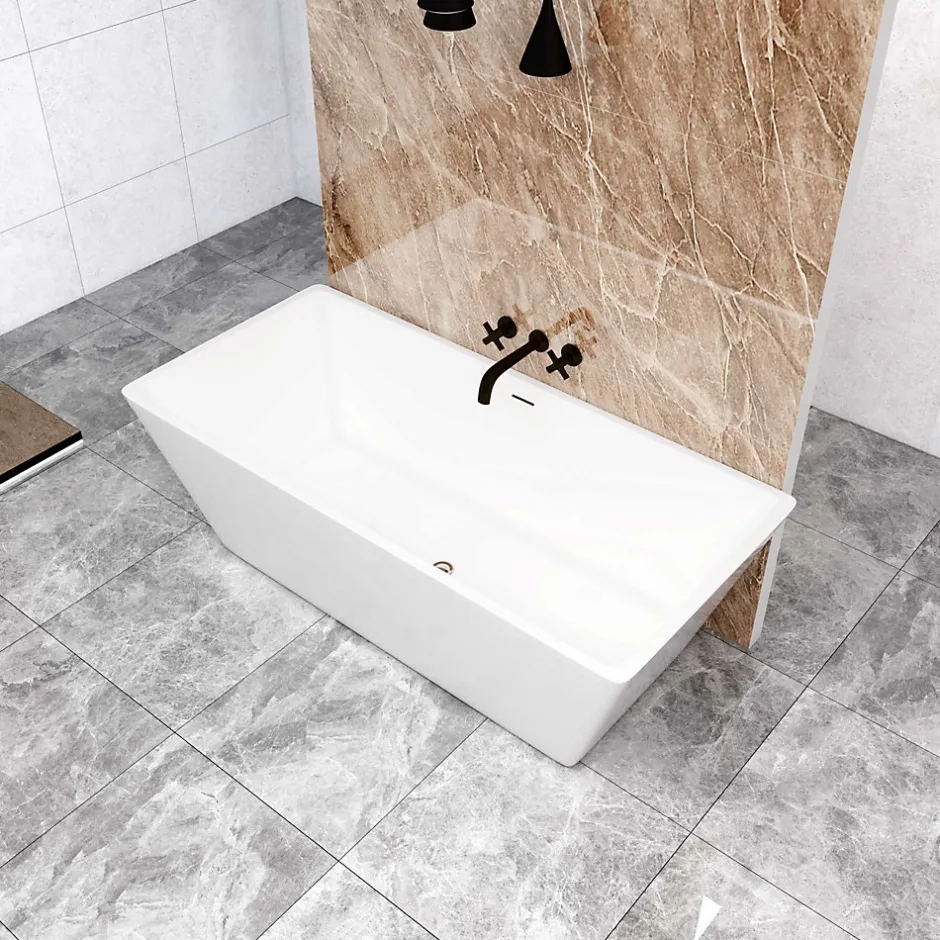 AICA Sanitaire Baignoire îlot rectangulaire L.170 x l.80 x H.58cm blanc en Acrylique - avec Bonde et trop plein , by AICA