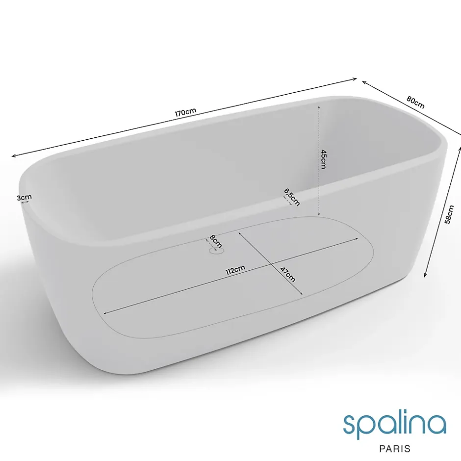 Spalina Baignoire îlot rectangulaire Dune 170x80 cm, blanc, by* Baignoire Îlot