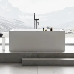 Bernstein Baignoire îlot rectangulaire VERONA acrylique blanc - 170x80x60cm - Garantie 5 ans - Avec robinet mitigeur 1521, Sans siphon