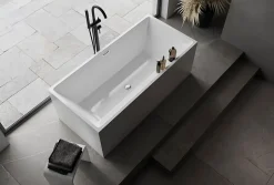 Bernstein Baignoire îlot rectangulaire VERONA acrylique blanc - 170x80x60cm - Garantie 5 ans - Avec robinet mitigeur 8028, Avec siphon* Baignoire Îlot