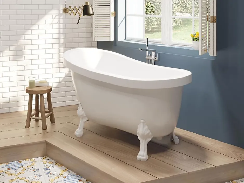 Vente-unique Baignoire îlot rétro avec pieds de lion blancs - 200 L - 145 x 74 x 77 cm - Blanche - NISOS II* Baignoire Îlot