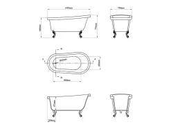Vente-unique Baignoire îlot rétro avec pieds de lion blancs - 200 L - 145 x 74 x 77 cm - Bleu - NISOS II* Baignoire Îlot
