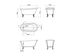 Vente-unique Baignoire îlot rétro avec pieds de lion argentés - 200 L - 145 x 74 x 77 cm - Blanche - NISOS II