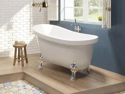Vente-unique Baignoire îlot rétro avec pieds de lion argentés - 200 L - 145 x 74 x 77 cm - Blanche - NISOS II