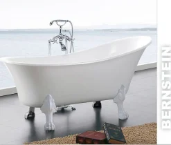 Bernstein Baignoire îlot sabot design sur pieds 176x71x77cm PARIS blanc, Pieds Doré + robinet mitigeur 1414 or