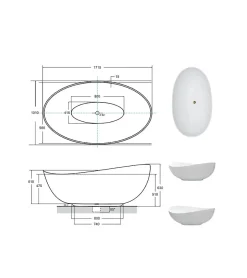 Azura Home Design Baignoire îlot SIYA 172 x 100 cm* Baignoire Îlot