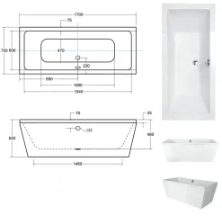 Azura Home Design Baignoire îlot VENA 170 x 75 cm