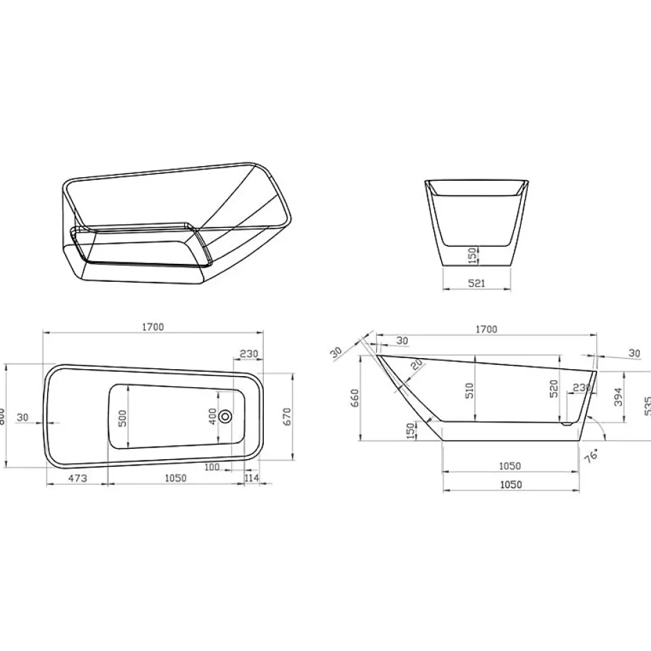 Distribain Baignoire îlot Vico - 170 x 80 x 66 cm
