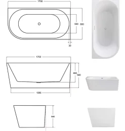 Azura Home Design Baignoire îlot ZOYA GLAM SILVER angle droit - 170 x 80 cm