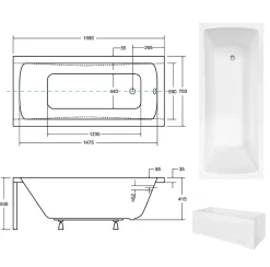 Azura Home Design Baignoire MIRANO II avec tablier 140/70 - 160 x 70 cm* Baignoire Droite
