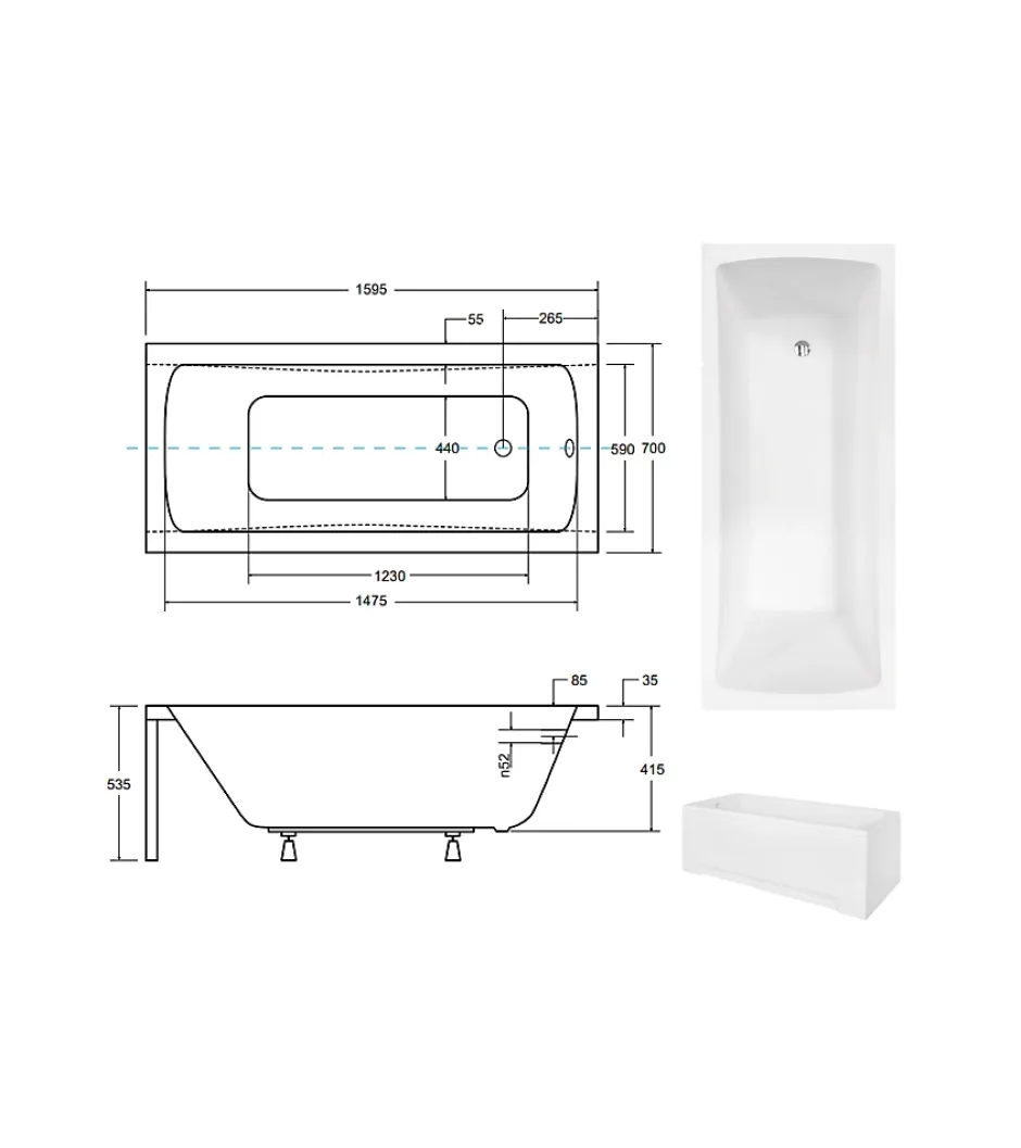 Azura Home Design Baignoire MIRANO II avec tablier 140/70 - 160 x 70 cm* Baignoire Droite