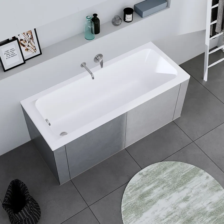 Duravit Baignoire murale acrylique rectangulaire à encastrer salle de bain, 160x70x42cm, Garantie 5 ans, Sans pieds, Blanc, DURALAVANT