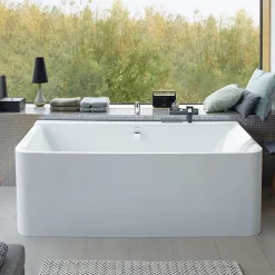 Duravit Baignoire murale acrylique rectangulaire à encastrer, 2 dossiers, 180x80x49,5cm, Garantie 5 ans, Sans pieds, Blanc brillant, P3* Baignoire Îlot