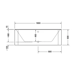 Duravit Baignoire murale acrylique rectangulaire à encastrer, 2 dossiers, 180x80x49,5cm, Garantie 5 ans, Sans pieds, Blanc brillant, P3* Baignoire Îlot