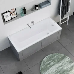 Duravit Baignoire murale acrylique rectangulaire à encastrer salle de bain, 2 dossiers, 160x70x47cm Sans pieds, Blanc, DURAPECOS* Baignoire Droite