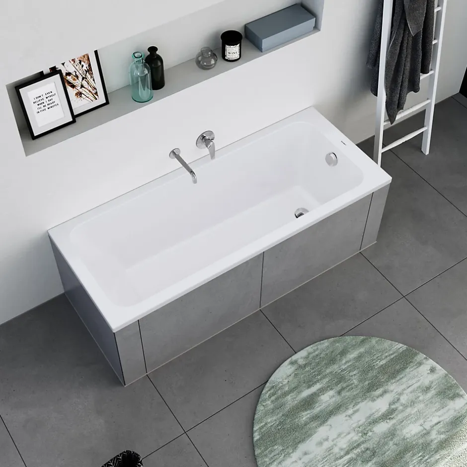 Duravit Baignoire murale acrylique rectangulaire à encastrer salle de bain, 2 dossiers, 160x70x47cm Sans pieds, Blanc, DURAPECOS* Baignoire Droite
