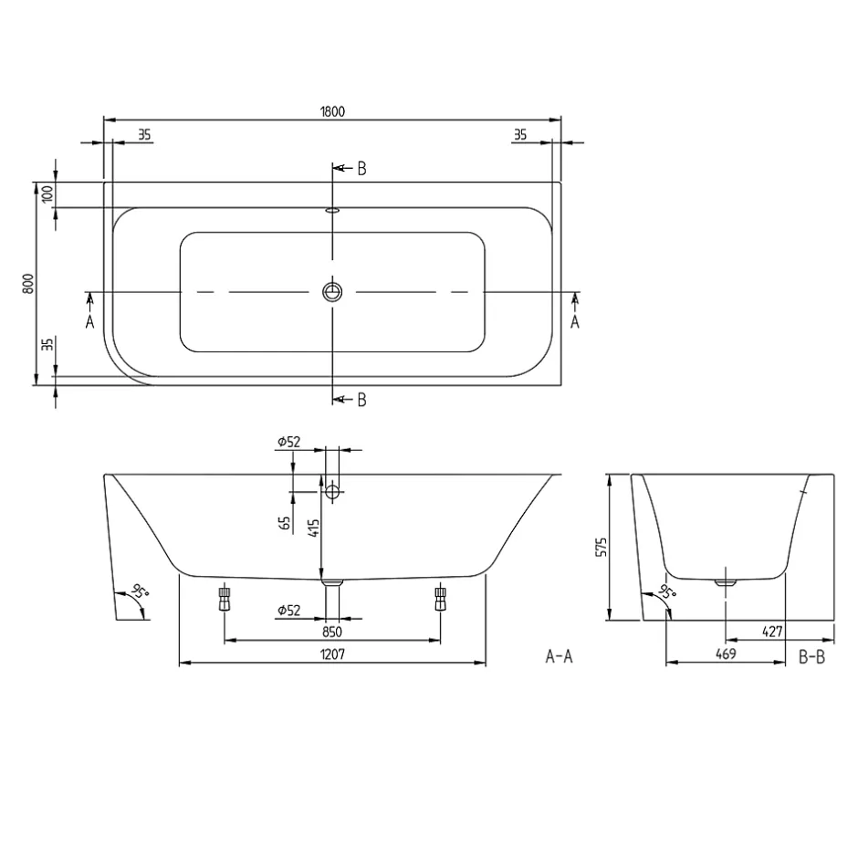 Villeroy & Boch Baignoire murale Architectura pour installation en angle à droite, 1800 x 800 mm, Blanc* Baignoire Îlot