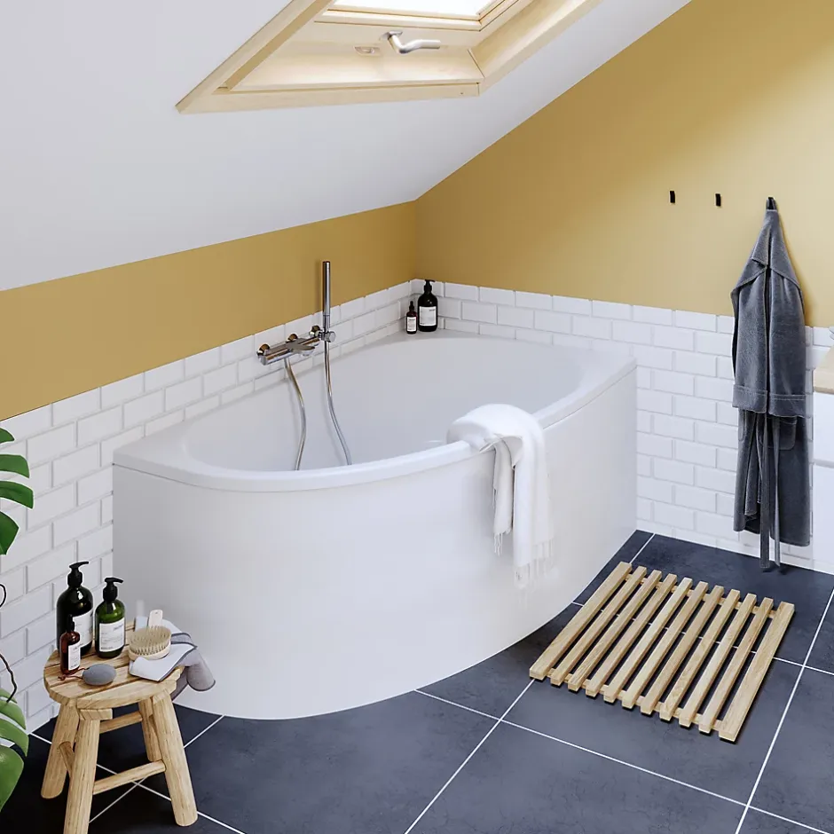 Baignoire pour angle droit Horyn L. 150 cm x l. 90 cm blanc