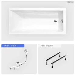 Besco Baignoire rectangulaire - 120 x 70 cm - sans Habillage - avec Pieds - Vidage Chrome - MODERN* Baignoire Droite