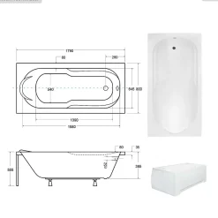 Besco Baignoire rectangulaire - 180 x 80 cm - sans Habillage - avec Pieds - Vidage Chrome - BONA
