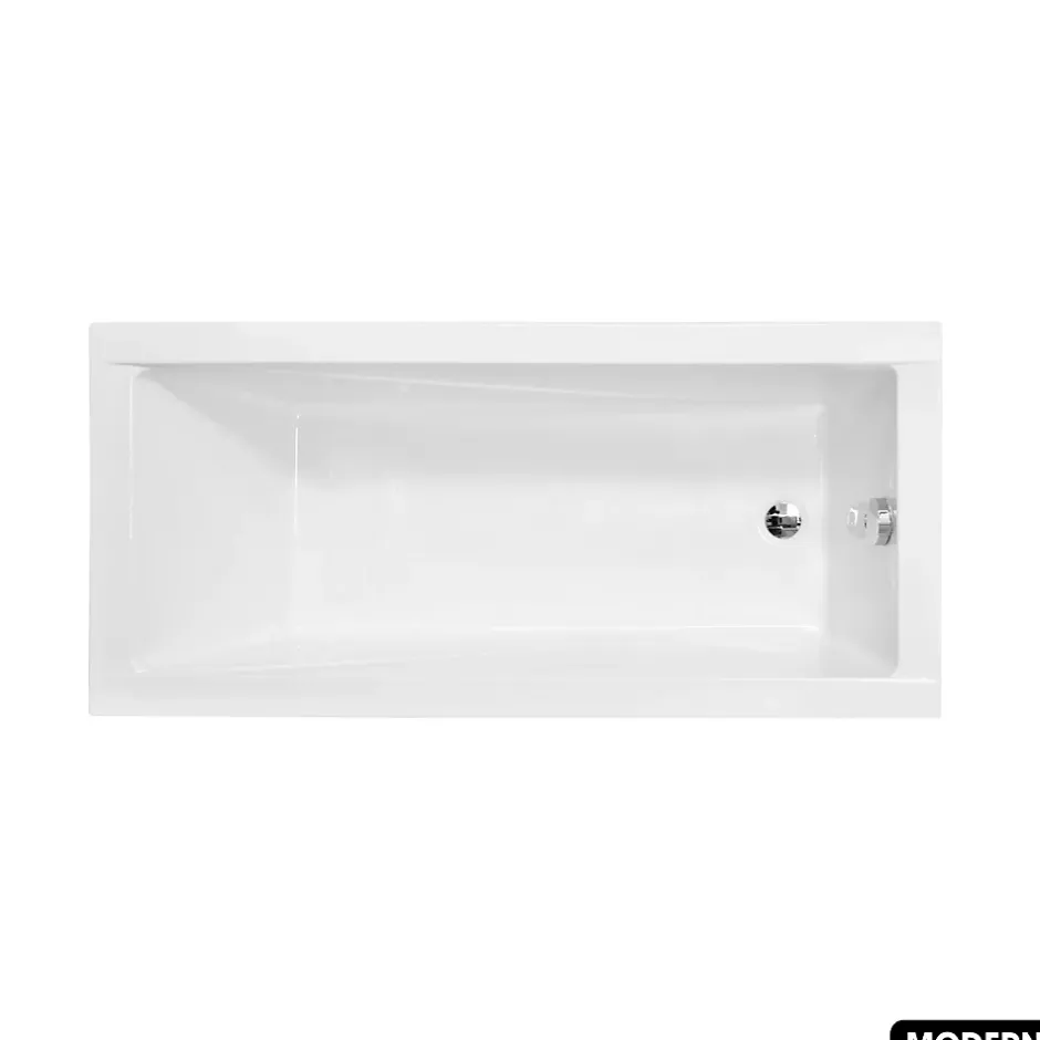 Besco Baignoire rectangulaire - avec Tablier Noir Mat et Repose Tête OFFERT - MODERN - 150 x 70 cm