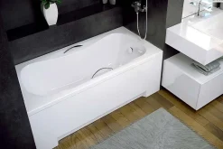 Besco Baignoire rectangulaire - 150 x 70 cm - avec Habillage - Pieds - Poignées - Vidage Chrome - ARIA PLUS