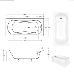 Besco Baignoire rectangulaire - 150 x 70 cm - avec Habillage - Pieds - Poignées - Vidage Chrome - ARIA PLUS