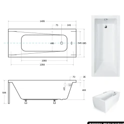 Besco Baignoire rectangulaire - avec Tablier Blanc et Repose Tête OFFERT - MODERN - 150 x 70 cm* Baignoire Droite