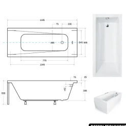 Besco Baignoire rectangulaire - avec Tablier Blanc et Repose Tête OFFERT - MODERN - 120 x 70 cm* Baignoire Droite
