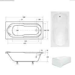 Besco Baignoire rectangulaire - 190 x 80 cm - sans Habillage - avec Pieds - Vidage Chrome - BONA* Baignoire Droite