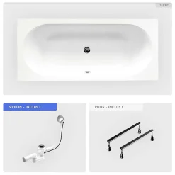Besco Baignoire rectangulaire - 160 x 75 cm - sans Habillage - avec Pieds - Vidage Chrome - VITAE
