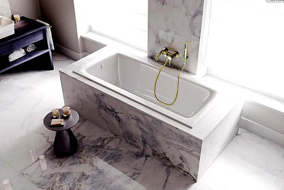 Besco Baignoire rectangulaire - 160 x 70 cm - sans Habillage - avec Pieds - Vidage Chrome - TALIA SLIM* Baignoire Droite